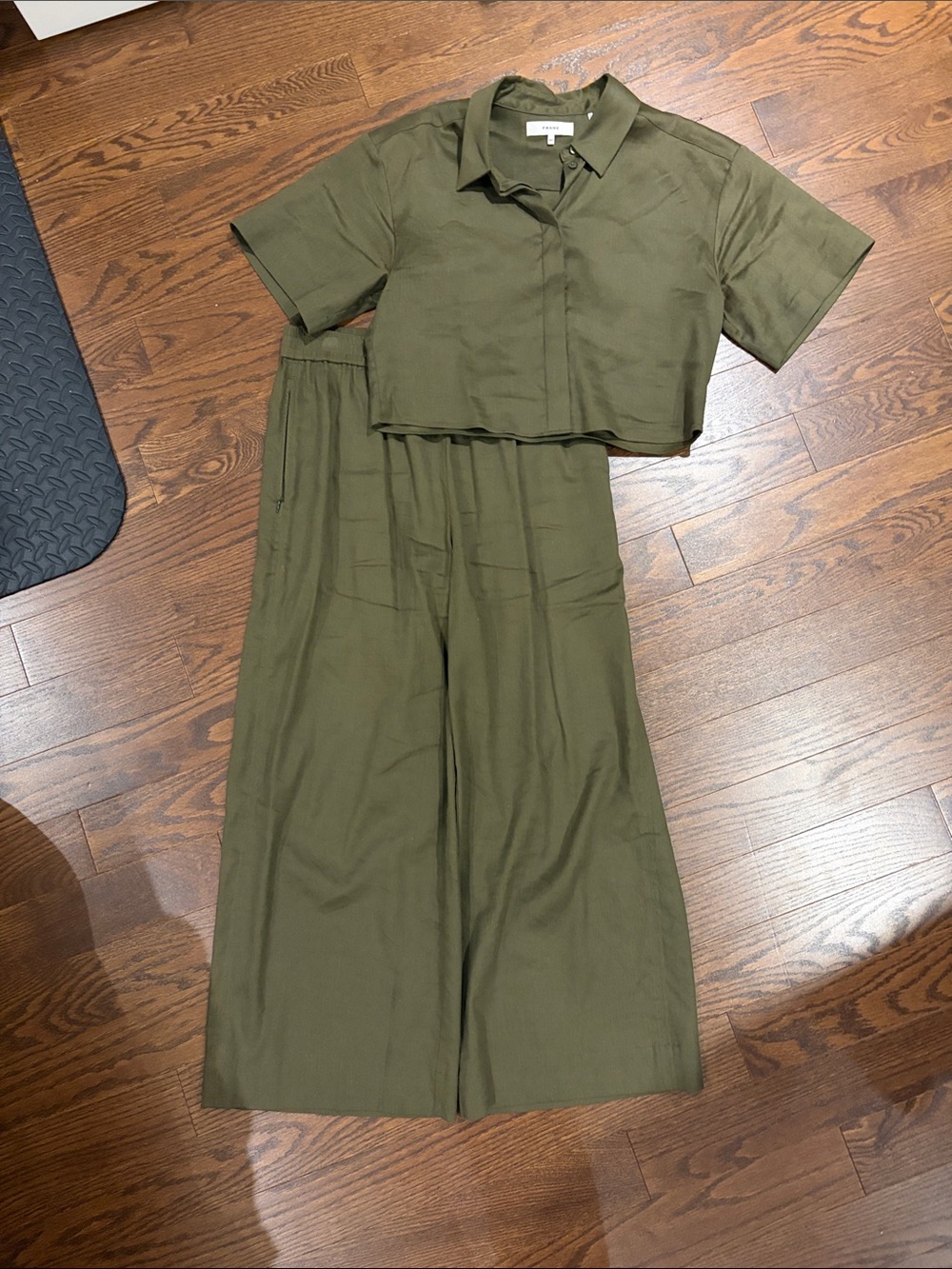 Frame Denim Olive Wide-Leg Two-Piece Jumpsuit Set